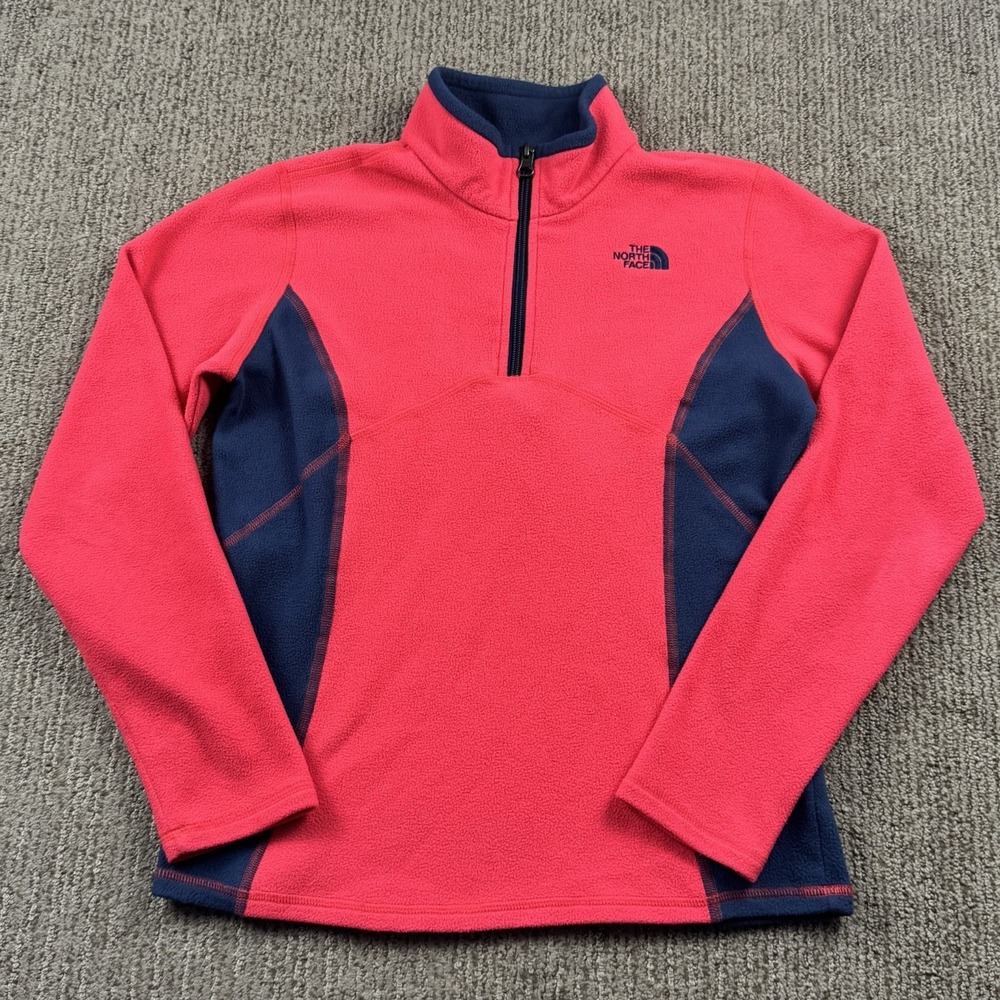 The North Face Youth Girls L 1/2 Zip Pullover Fleece Sweater Neon Pink Blue